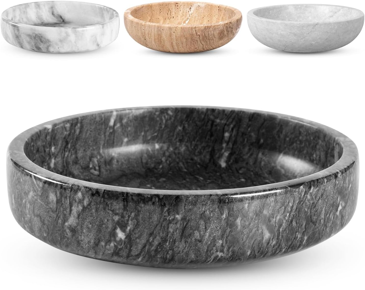 FNTSTICGOODS Travertine Decorative Bowl - 7.8” Diameter & 2” Height - Key Bowl for Entryway Table - Organic Modern Centerpiece - White/Gray