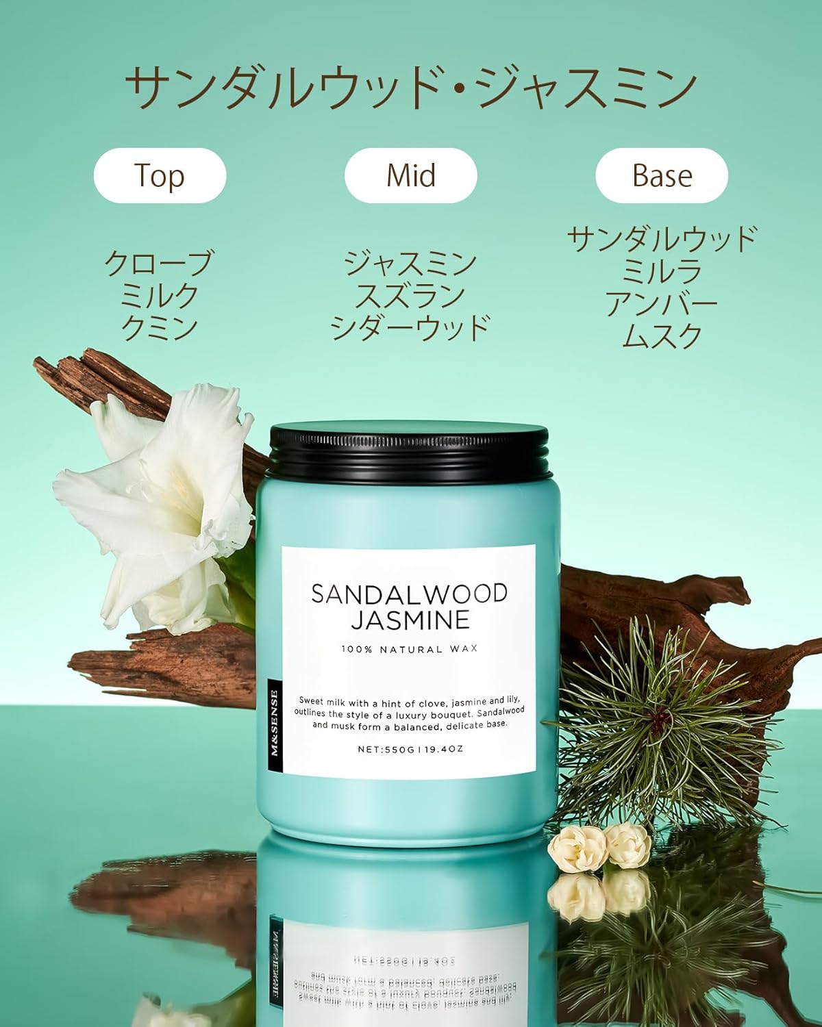 M&SENSE Eucalyptus & Mint Scented Jar Candle, Large 19.4oz Natural Soy Wax, 110-Hour Long Lasting Non-Toxic Clean Burning, Fresh Smelling Home Aromatherapy for Spa Stress Relief, Gifts for Men Women