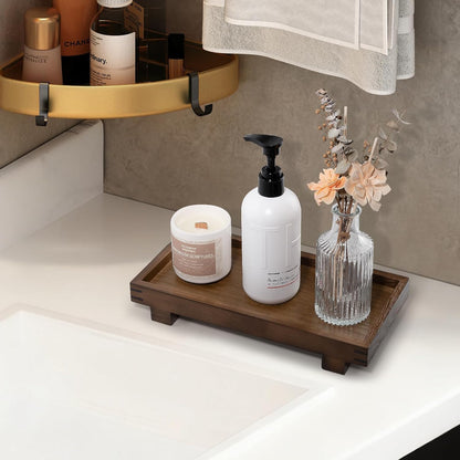 Decorative Tray Small Pedestal Stand Farmhouse Bathroom Decor Wooden Riser Display Stand for Vanity, Kitchen Countertop, Sink, 9.4 * 4.7 White