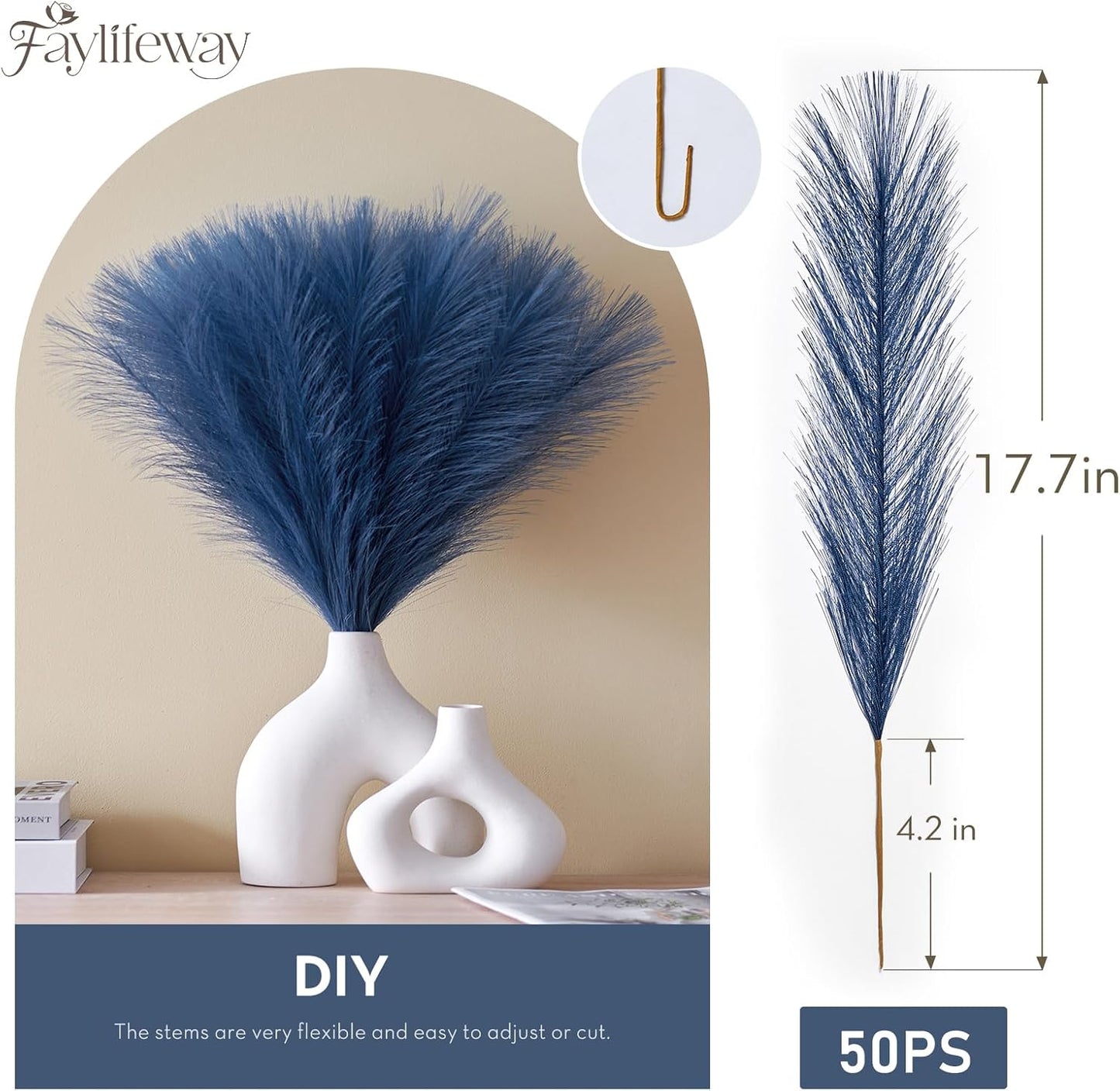 50pcs Pampas Grass 17in for Living Room Decor, Blush Pink Pampas Grass Decor, Fluffy Pink Flowers for Home Birthday Bathroom Baby Shower Wall Bow Decor(Blush & Cream & Pink)