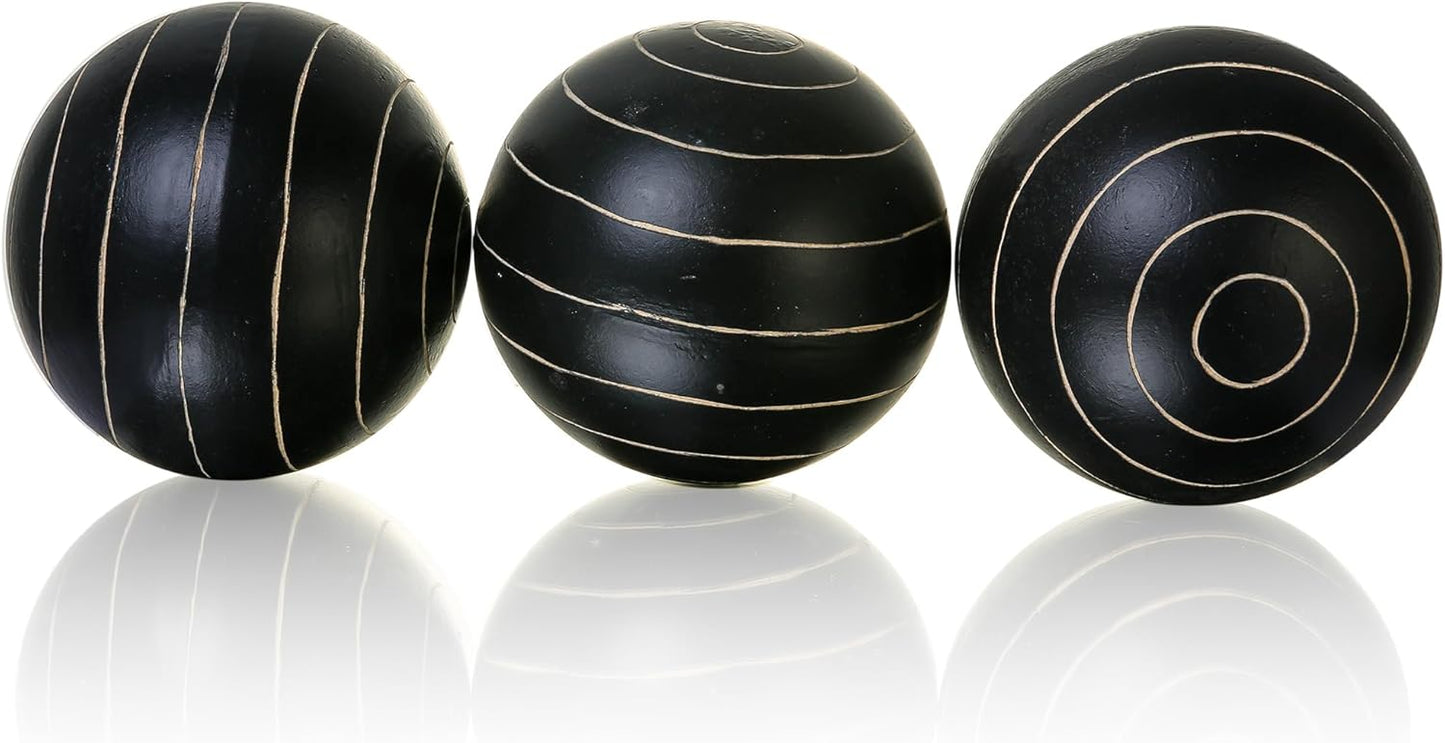 Set of 6 Decorative Orbs for Bowls and Vases - Circle Pattern - Resin Round Sphere Balls for Living, Dining Room Coffee Table Centerpiece Home Decor