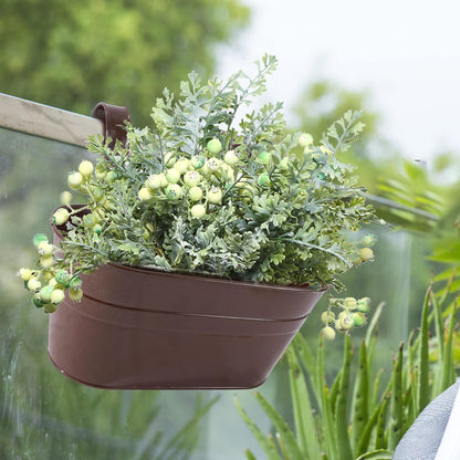 HowRU Metal Iron Flower Pots for Railing Fence Hanging Bucket Pots(5 Pcs) and Hanging Flower Pots Metal Iron Bucket Planter(10 Pcs) (Black)