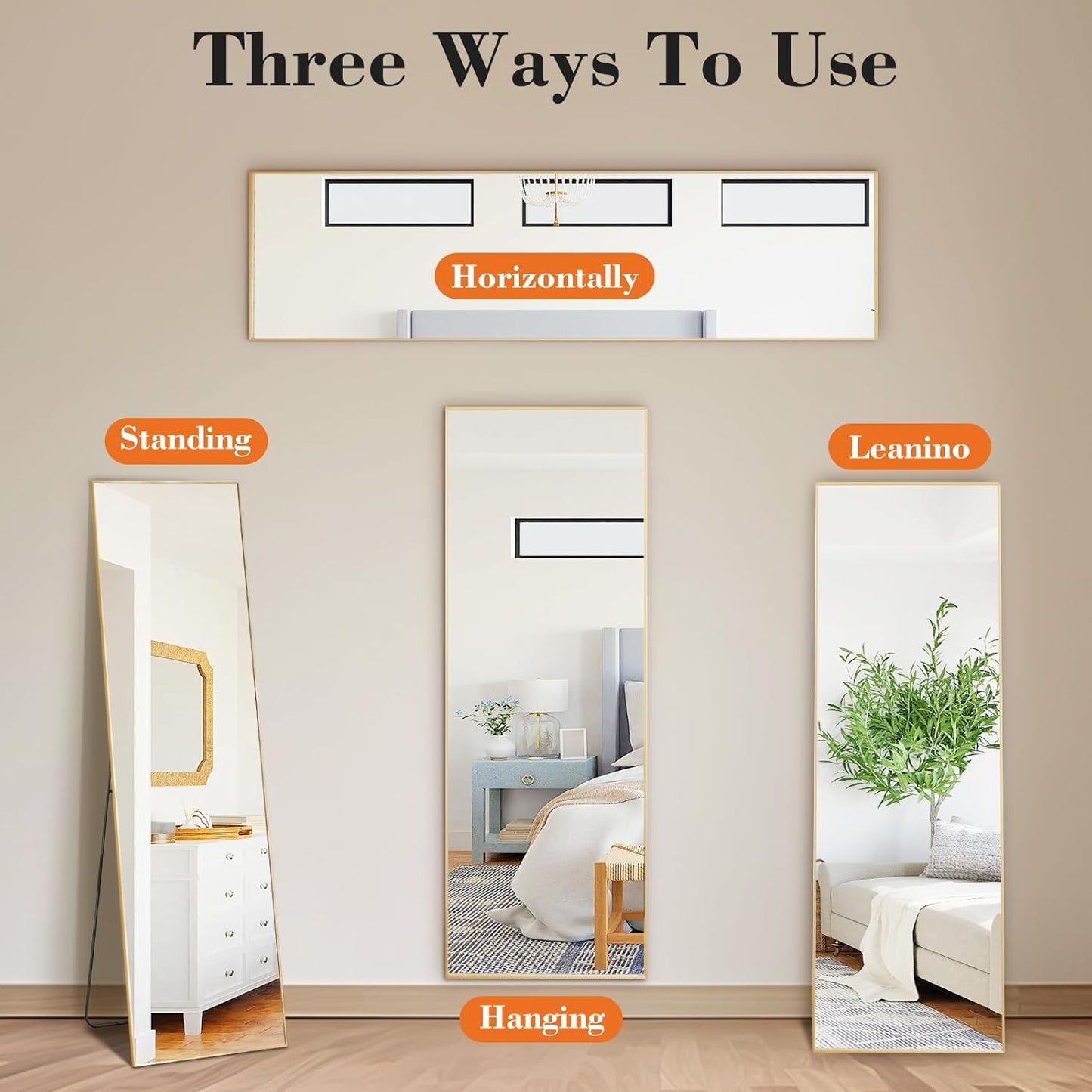 DUMOS Full Length Mirror 64"x21" Full Body Floor Mirror for Bedroom or Cloakroom, Can Stand Alone, Hang or Lean Against Wall, Tall Wall Mirror with Stand, Black