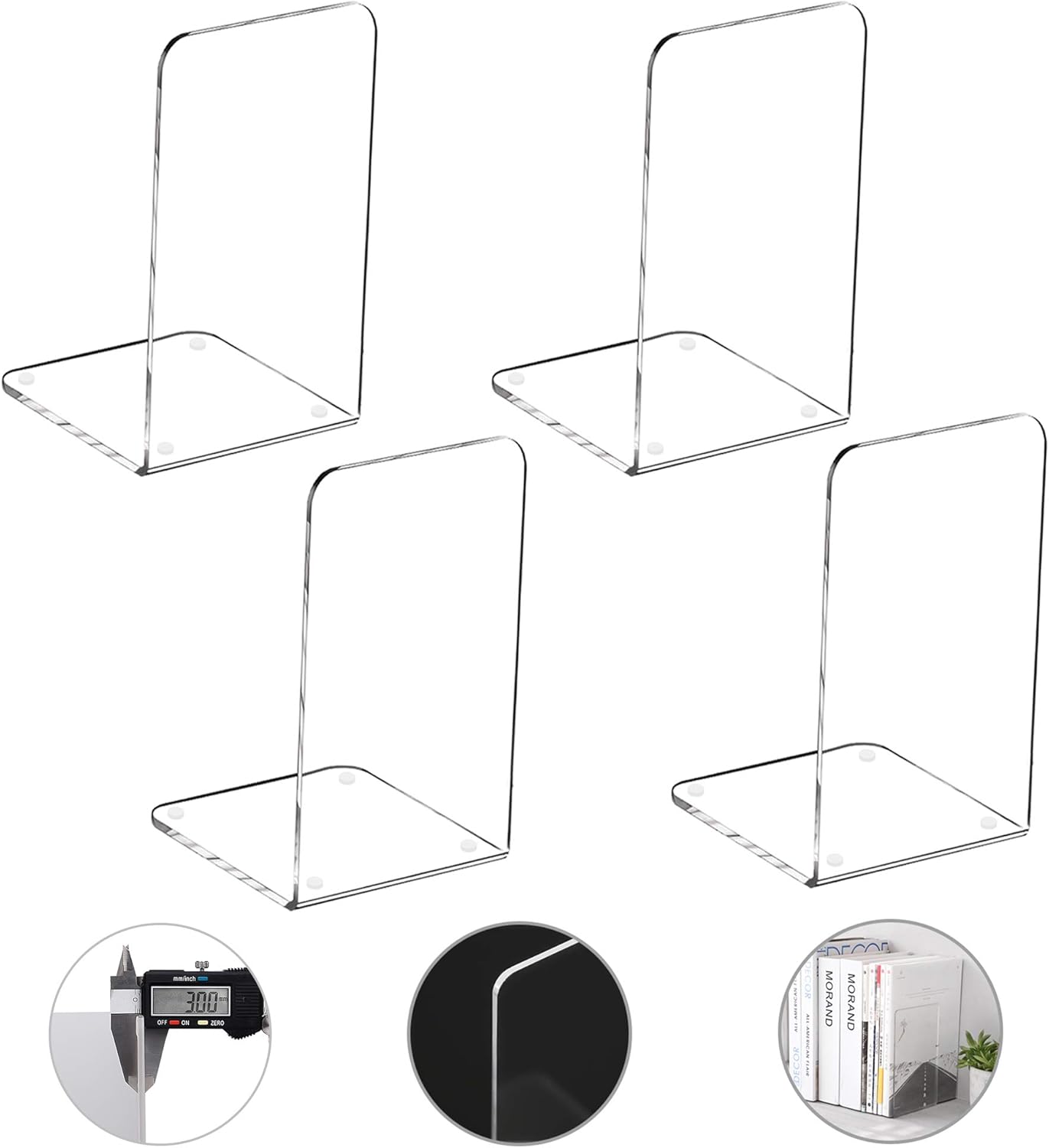 MerryNine Clear Book Ends 2pcs, Acrylic Bookends for Shelves, Non-Slip Bookend Decorative for Heavy Duty Book, Books Holder Stopper for Kids, Bookshelf Dividers Books Organizer for Office Home School
