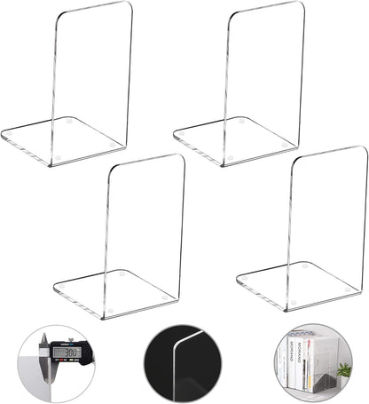 MerryNine Clear Book Ends 2pcs, Acrylic Bookends for Shelves, Non-Slip Bookend Decorative for Heavy Duty Book, Books Holder Stopper for Kids, Bookshelf Dividers Books Organizer for Office Home School