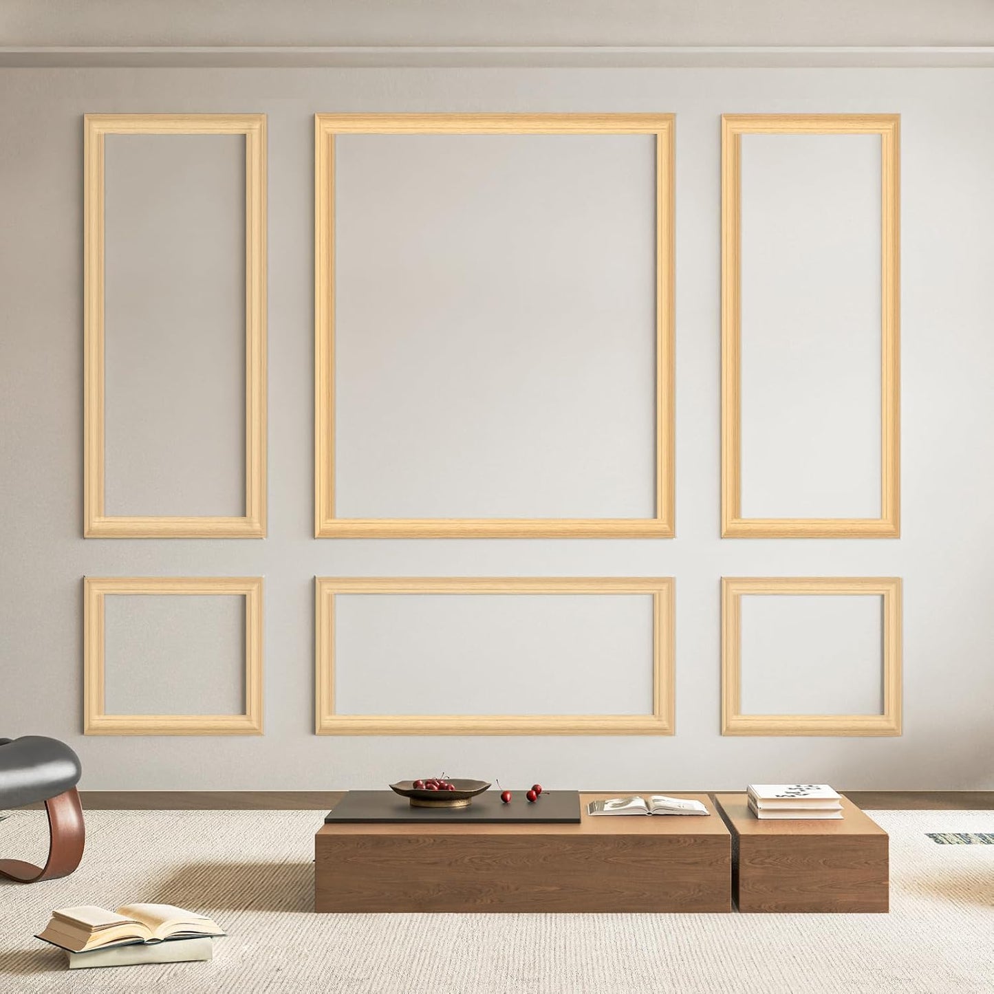 Art3d Pre-Cut Wall Molding Set of 6 pcs, Ready-to-Assemble Wainscoting Panels for Interior Wall Décor Living Room Bedroom Accent Wall - Installed with Glue, 3 Top 3 Bottom