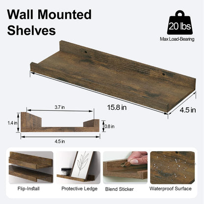 White Floating Shelves for Wall Decor, Wall Mounted Wood Storage Shelf for Bedroom, Living Room, Bathroom, Kitchen, Nursery, Display Picture Ledge Shelf with Lip Set of 2-14 Inches, White
