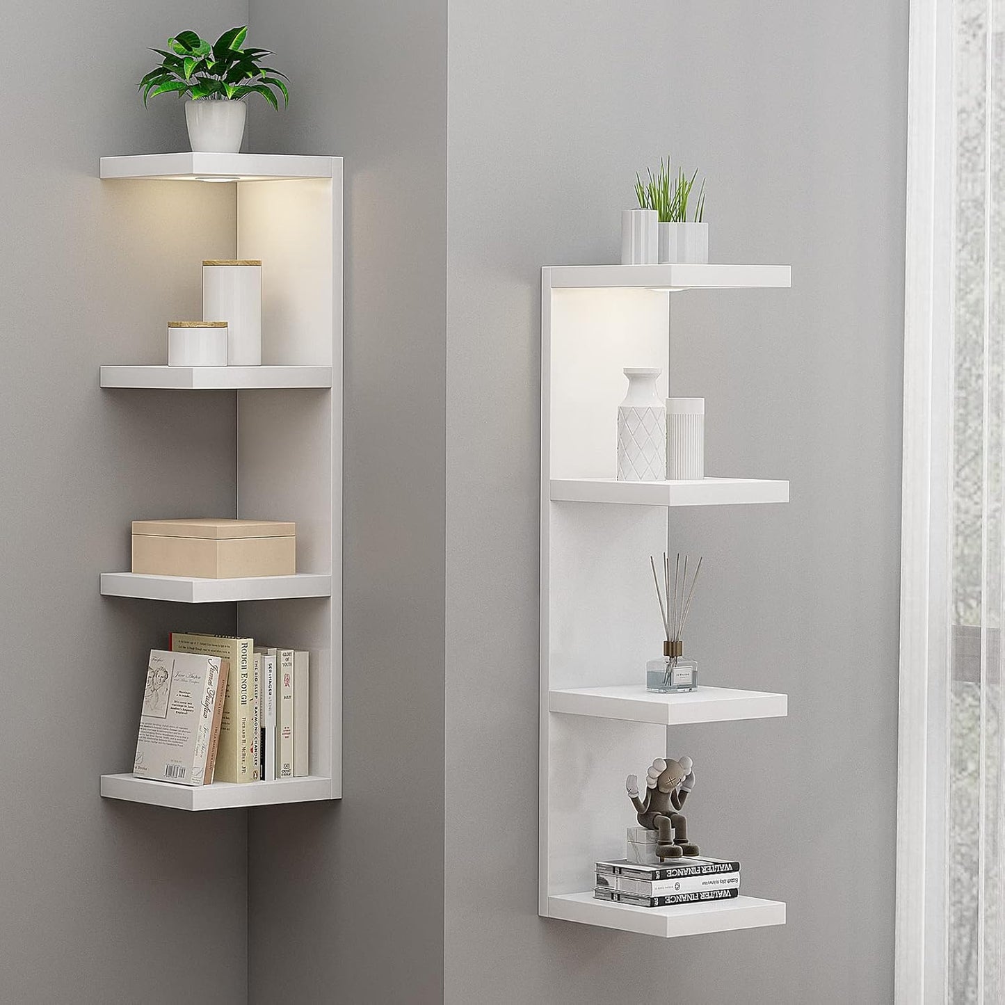 LitaEther Versatile 7 Tier Wall Shelf Unit,White Lack Wall Shelf,Display Floating Shelf with LED Remote Control Light