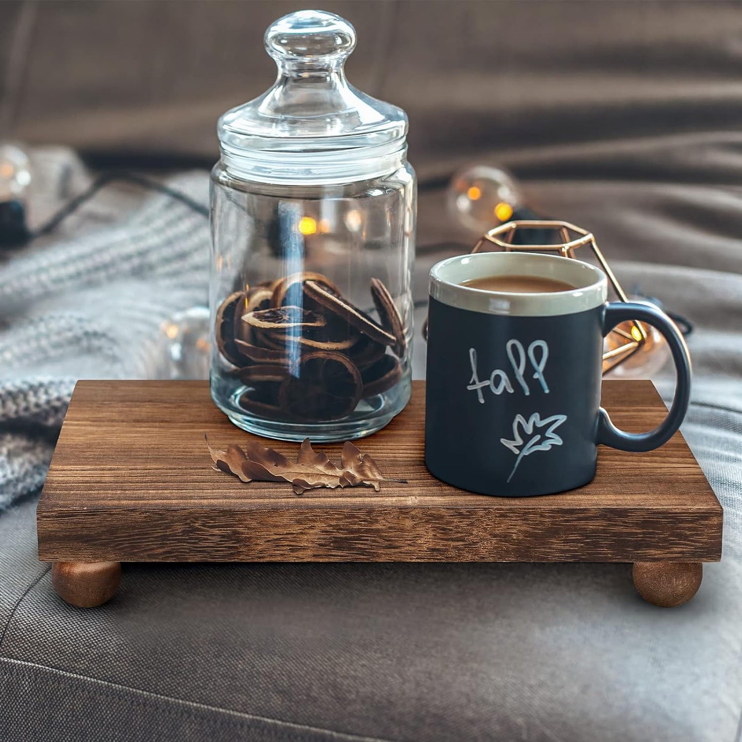 Amyhill Wood Pedestal Stand Kitchen Soap Tray Farmhouse Wooden Riser Stand for Kitchen Bathroom Counter Table Decor Plant Candle Vases Display(Classic,Black,12 x 7 Inch)