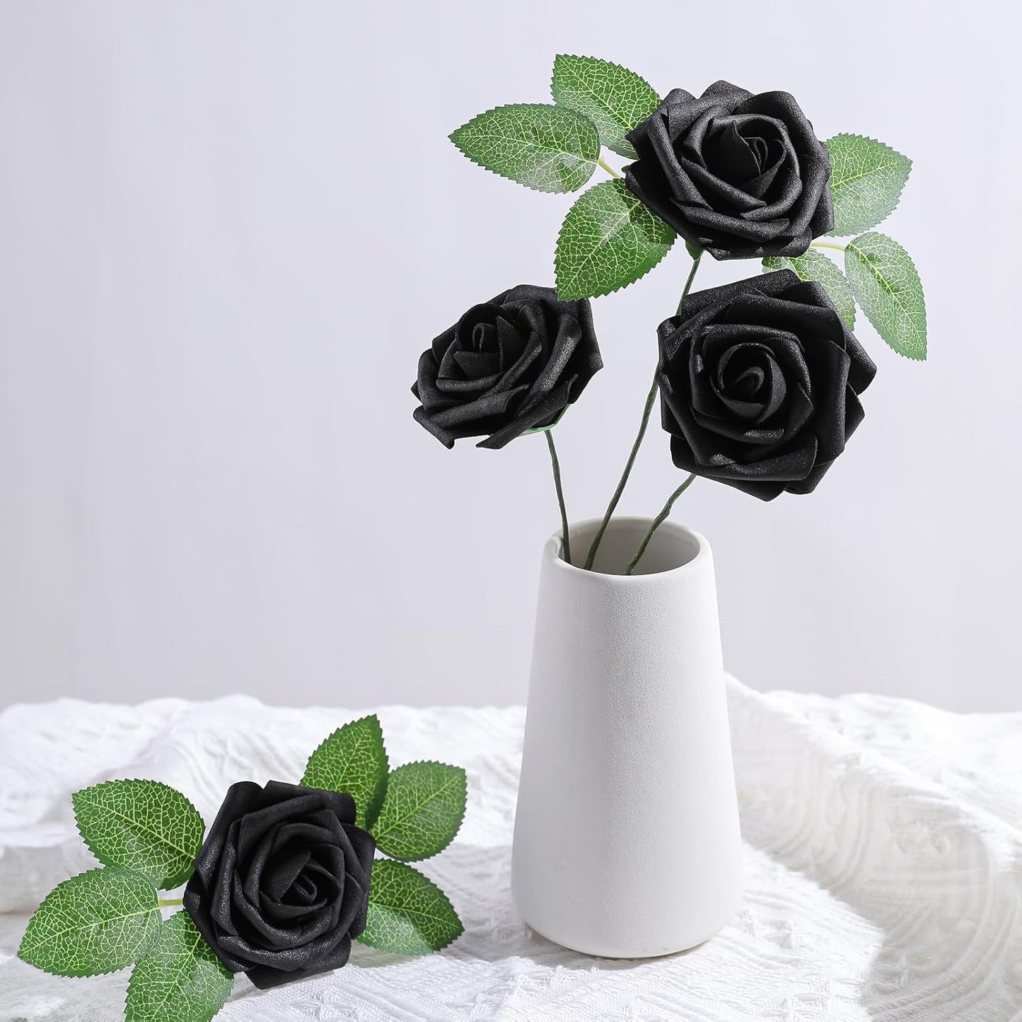 AmyHomie Artificial Flowers Dark Red Rose 25pcs Real Looking Fake Roses w/Stem for DIY Wedding Bouquets Centerpieces Arrangements Party Baby Shower Mothers Day Christmas Tree Decorations