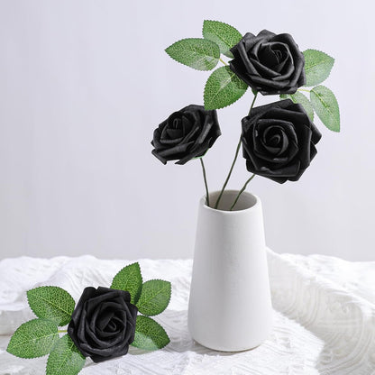 AmyHomie Artificial Flowers Dark Red Rose 25pcs Real Looking Fake Roses w/Stem for DIY Wedding Bouquets Centerpieces Arrangements Party Baby Shower Mothers Day Christmas Tree Decorations