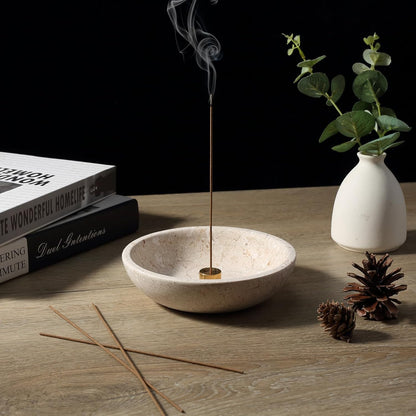 Koville Natural Marble Incense Holder, Incense Holder for Sticks with 9 Holes, Handmade Incense Burner Ash Catcher for Meditation Yoga SPA, Balsam Fir/Palo Santo/Sage/Cone (Green)