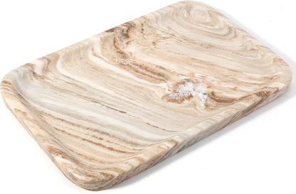 Koville Romano Travertine Tray, 12"x8" Natural Stone Vanity Tray for Countertop Bathroom Kitchen Dresser, Decorative Marble Catchall Trays for Perfume Jewelry, Rectangular Serving Tray(Beige)