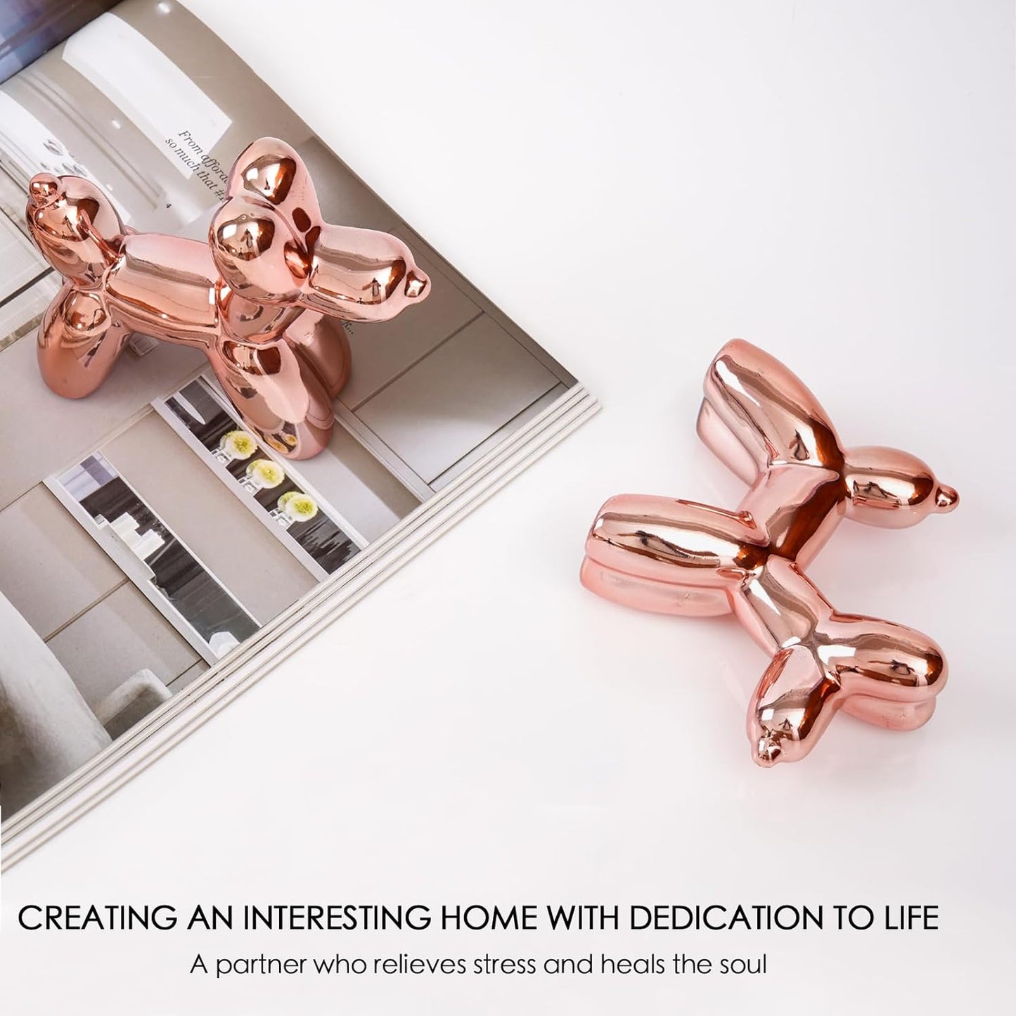 Notakia Cute Ceramics Balloon Dog Statue Crafts Gold Living Room Desktop Decorations,Handmade Modern Small Ceramic Animal Statue Ornament Gold Home Decor Accents