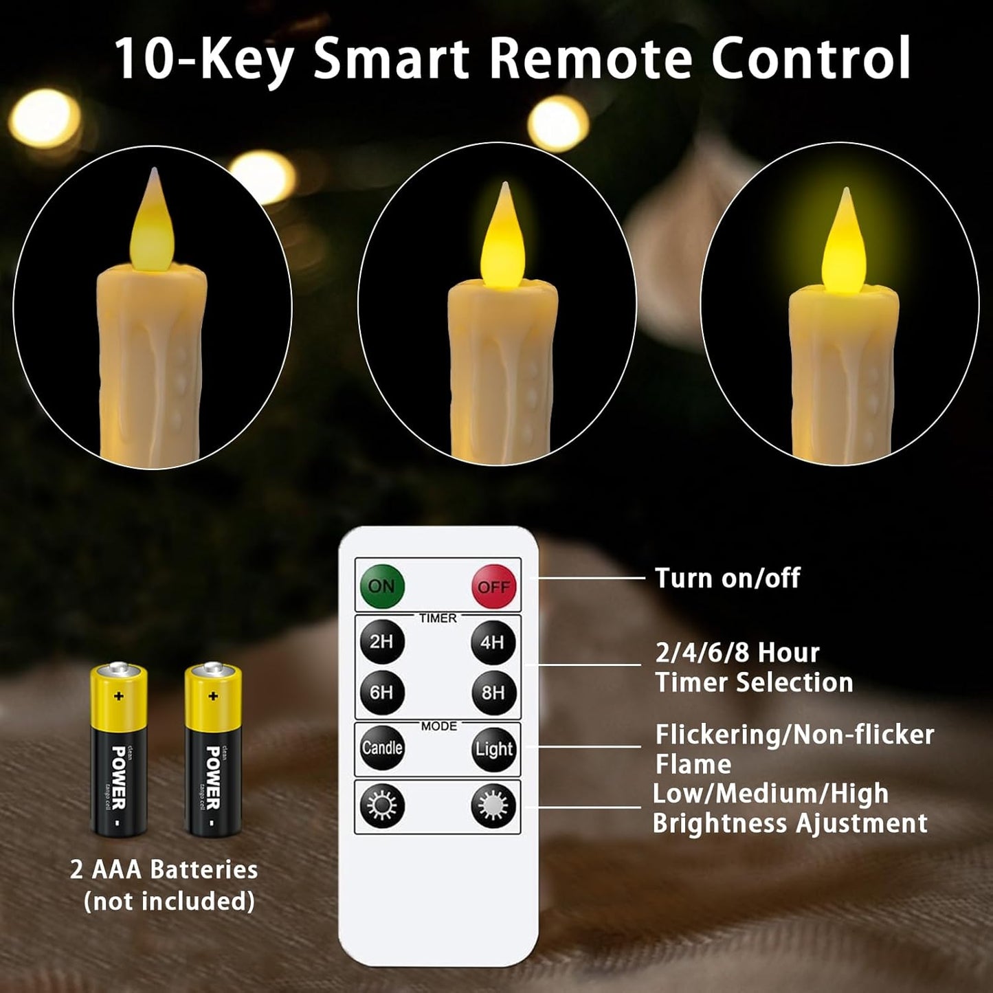 KSWING Upgraded Real Wax Short LED Flameless Taper Candles with Remote, 6 PCS White Candlesticks Battery Operated 3D Flickering - 6" Realistic Fake Candle Sticks for Home/Wedding/Fireplace Xmas Decor