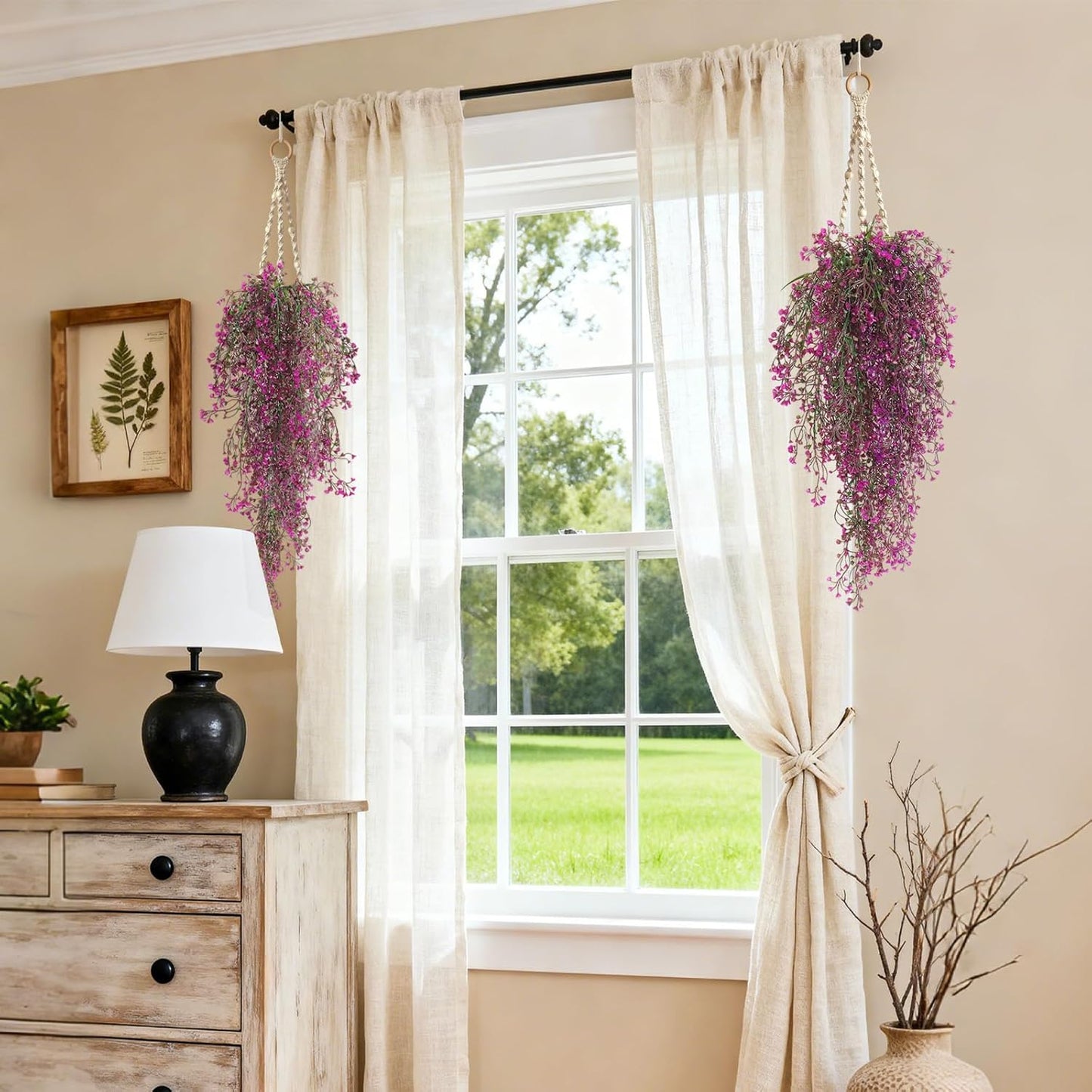 RECUTMS Fake Hanging Plants Artificial Ferns for Outdoor Hanging Faux Plants Vine Ivy Faux Fern Hanging Vines Wall Plants for Home Garden Party Wedding Decor (White 4P)
