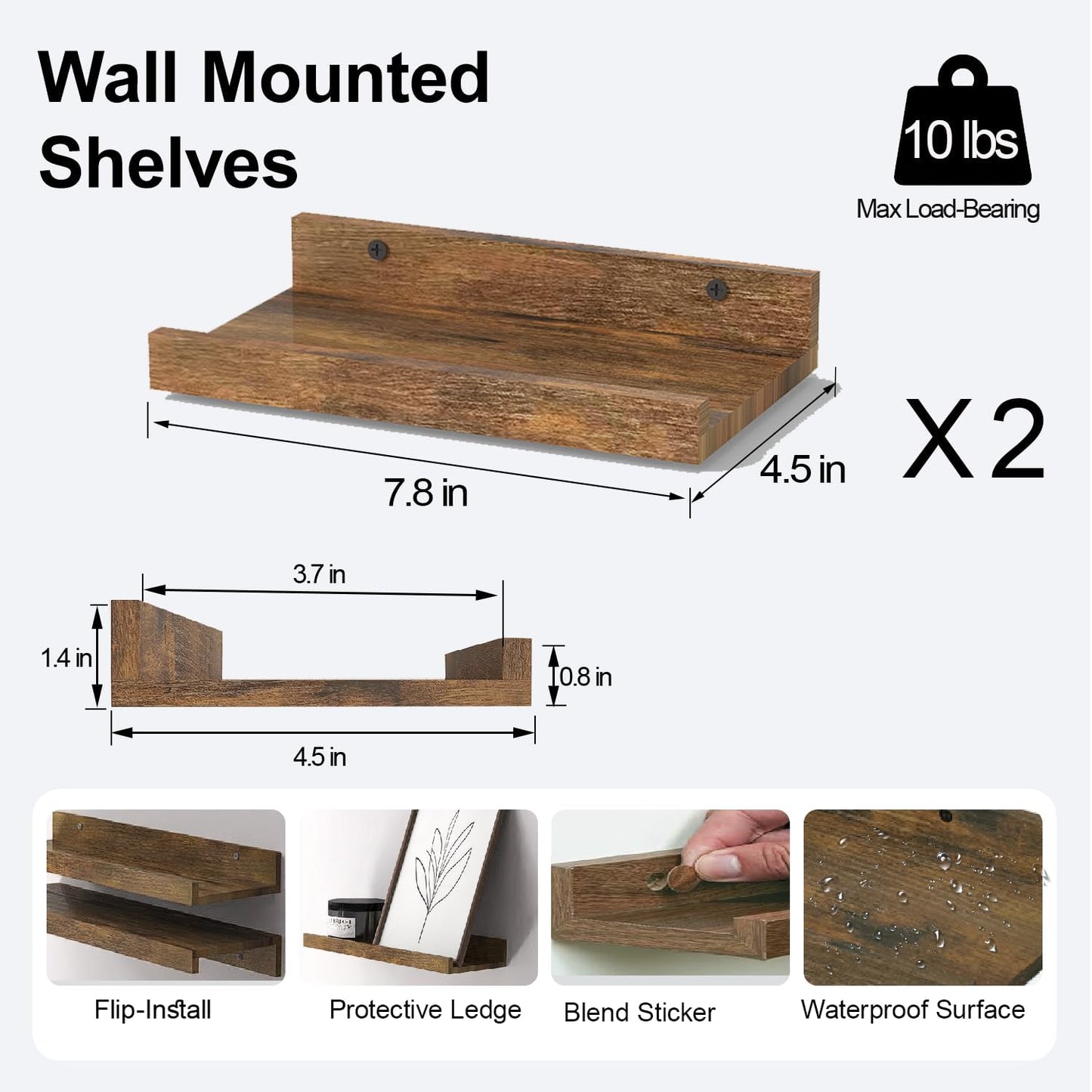 White Floating Shelves for Wall Decor, Wall Mounted Wood Storage Shelf for Bedroom, Living Room, Bathroom, Kitchen, Nursery, Display Picture Ledge Shelf with Lip Set of 2-14 Inches, White