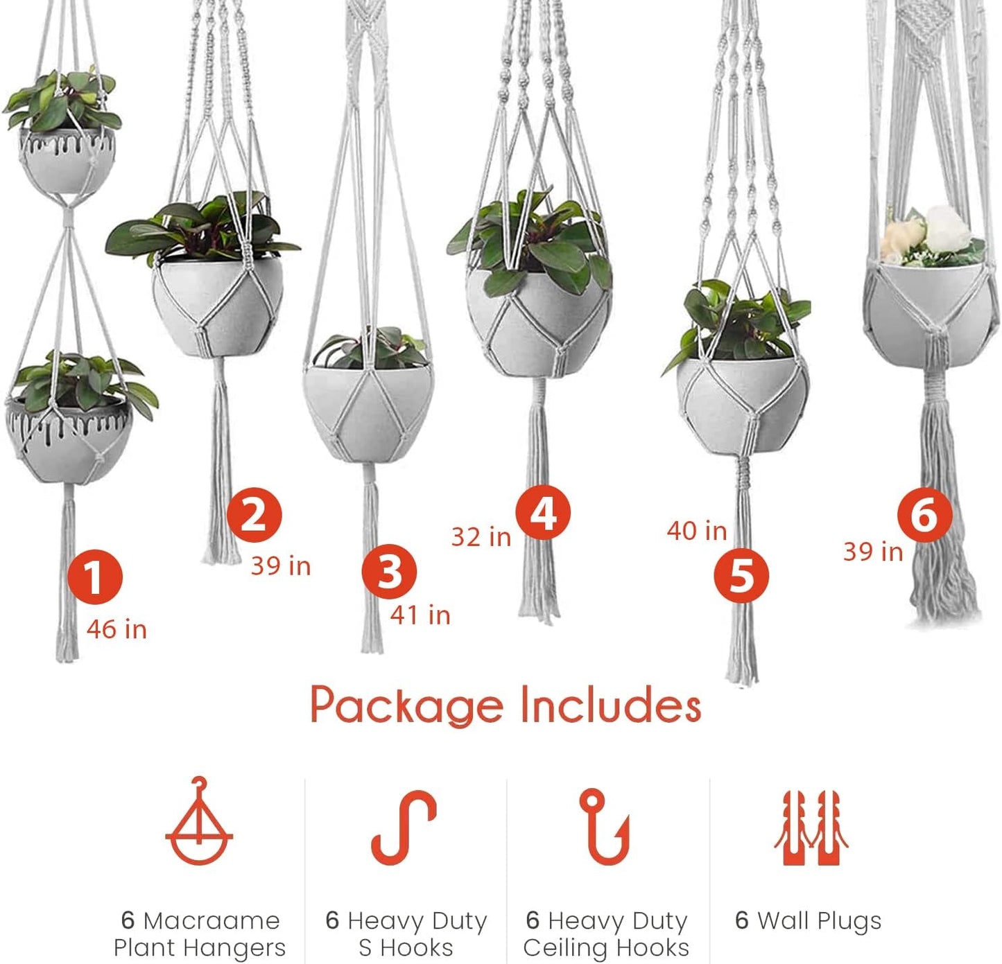 feedee Macrame Plant Hangers Indoor Macrame Hanging Planters for Indoor Plants, 6 Pack Hanging Plant Holders Indoor Hanging, Macromay Plant Hangers for Indoor Plant Hanger, Outdoor Flower Pots Holder