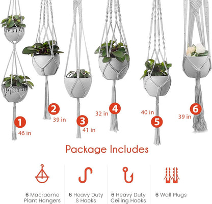feedee Macrame Plant Hangers Indoor Macrame Hanging Planters for Indoor Plants, 6 Pack Hanging Plant Holders Indoor Hanging, Macromay Plant Hangers for Indoor Plant Hanger, Outdoor Flower Pots Holder