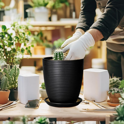 Ceramic Pots for Plants - 6 Inch Plant Pot with Drainage Hole and Saucer, Round Planters for Indoor Outdoor, Flower Pots, Modern Planter, Home Office Room Decor, Gifts for Plant Lovers, White