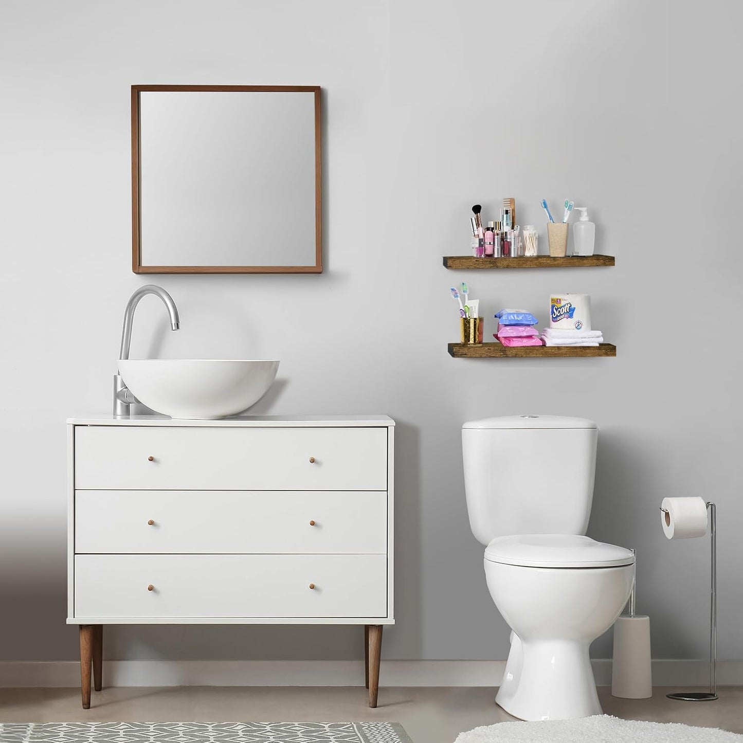 Sorbus Floating Shelves for Wall - 24" Bathroom Shelves, Wall Decor for Bedroom, Kitchen, Living Room, Home Decor & Book Storage - Mounted Floating Shelf with Invisible Brackets (White, 2 Pack)