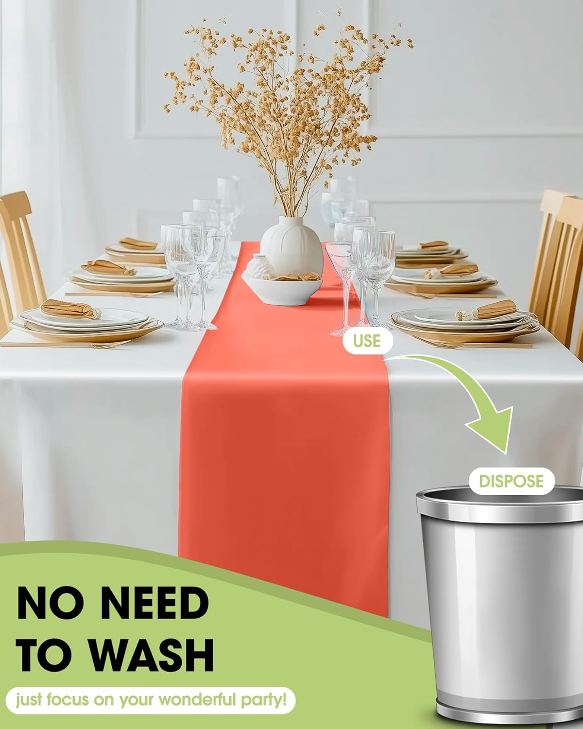 Pureegg Gold Plastic Table Runners - 10 Pack, 14'' x 108'', Water Resistant & Disposable Centerpiece Decorations for Table Cloth, Wedding, Birthday, Holiday, Baby Shower, Party, Home Decor