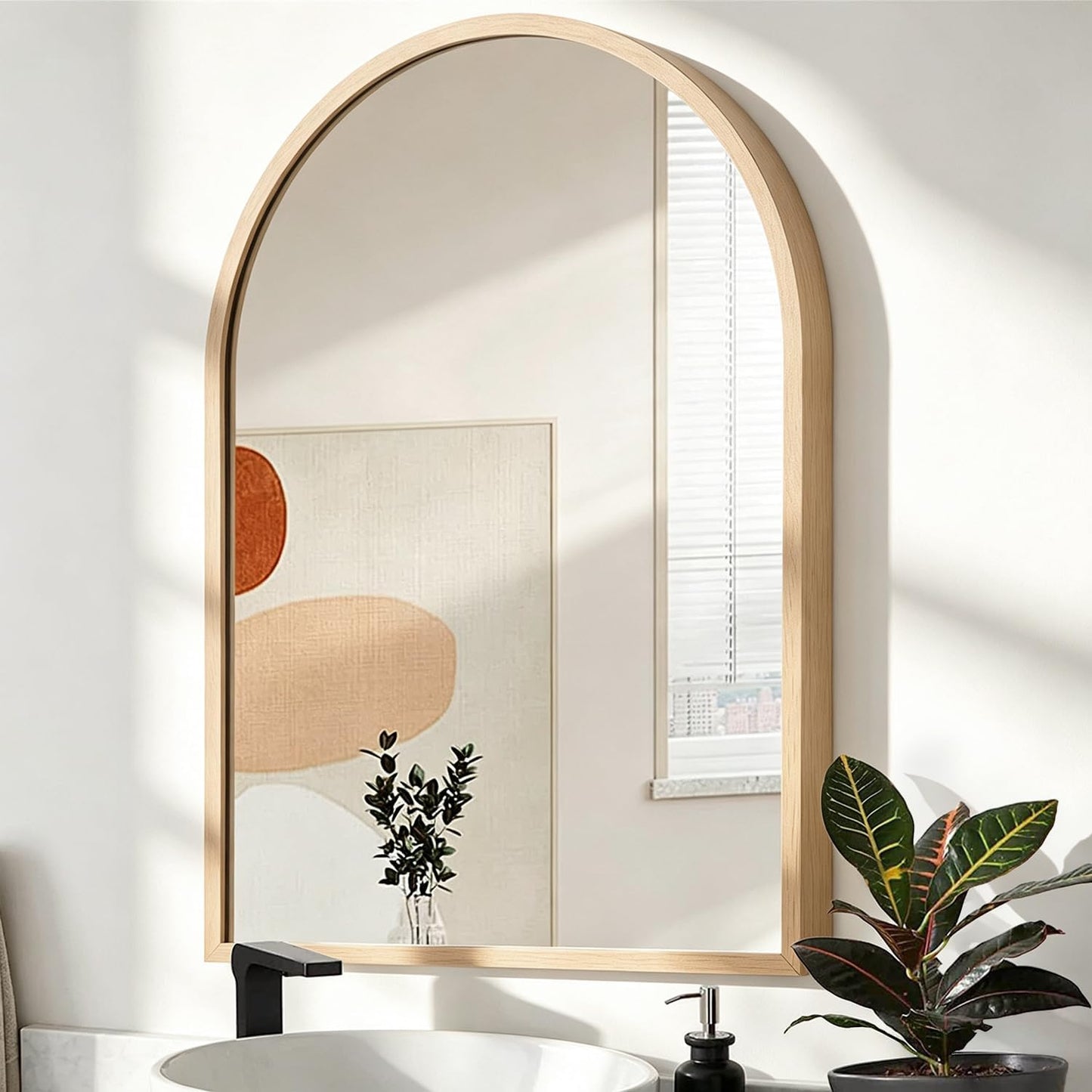 Black Arched Wall Mirror Aluminum Alloy Frame Bathroom Mirror Brushed Metal Vanity Wall Mounted Mirror for LivingRoom Bedroom Entryway Room Home Decor 16"x12"