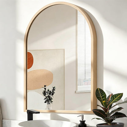 Black Arched Wall Mirror Aluminum Alloy Frame Bathroom Mirror Brushed Metal Vanity Wall Mounted Mirror for LivingRoom Bedroom Entryway Room Home Decor 16"x12"