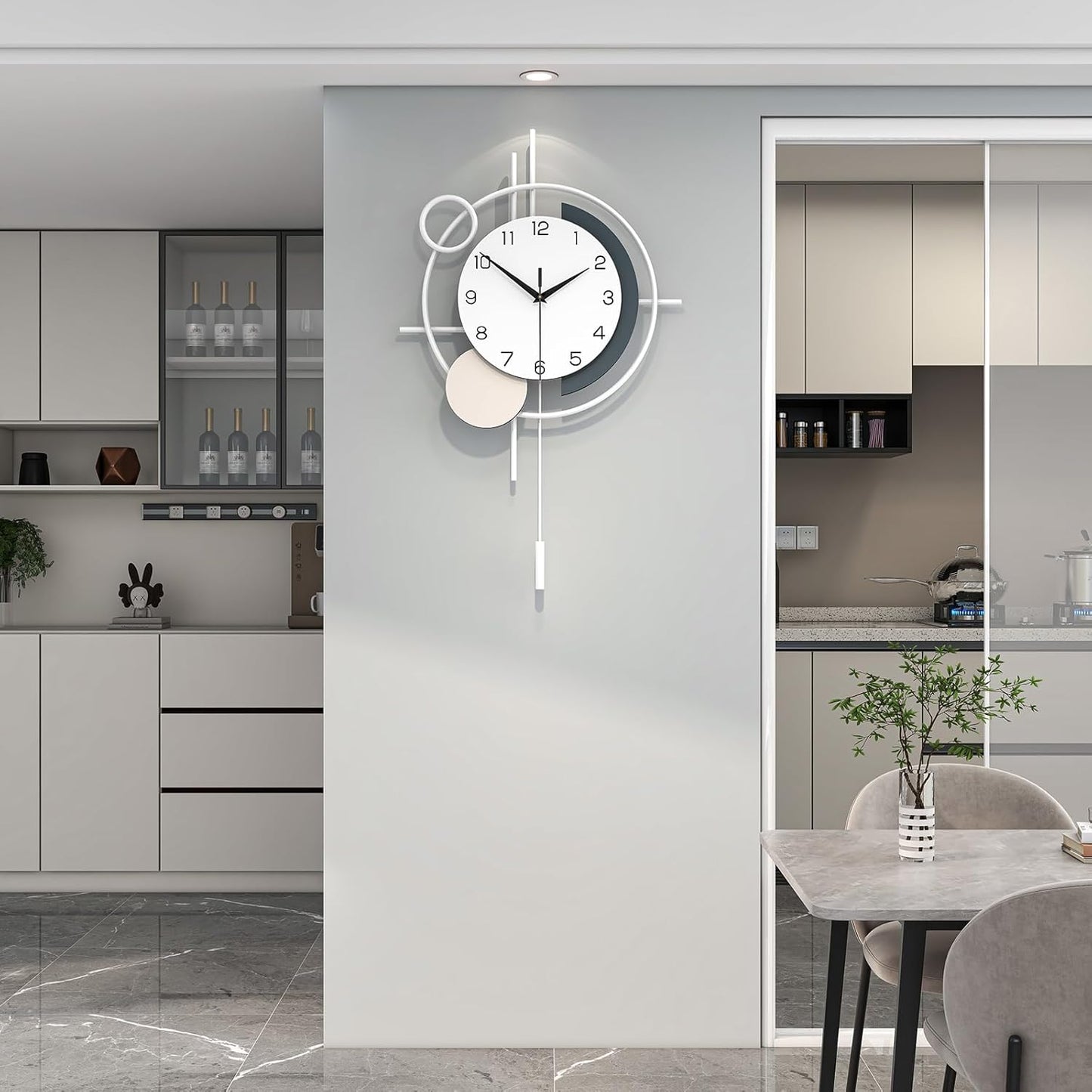 Wall Clock for Living Room Decor Decorative Wall Clock with Pendulum Silent Quartz Battery Operated Black Metal Large Clock for Dining Room,Kitchen,Home,Bathroom,Bedroom,13.8x21.3 in