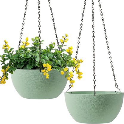 T4U Hanging Planters for Indoor Plants, 10 Inch Hanging Planter Outdoor 2 Pack, Hanging Basket with Drainage Holes, Hanging Plant Holder Indoor, Flower Pots, Plant Pots for Garden, Grey