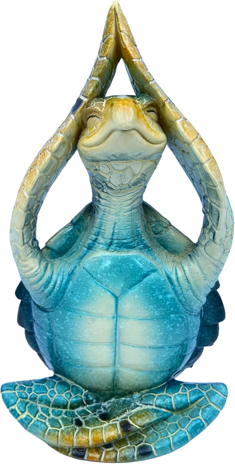 VVGIFTS Sea Turtle Meditation Yoga Decor, Garden Figurine Sea Turtle Meditating Coastal Beach Decorations, Zen Yoga Resin Statue for Home Office Decorations (Put the Palm Separate)