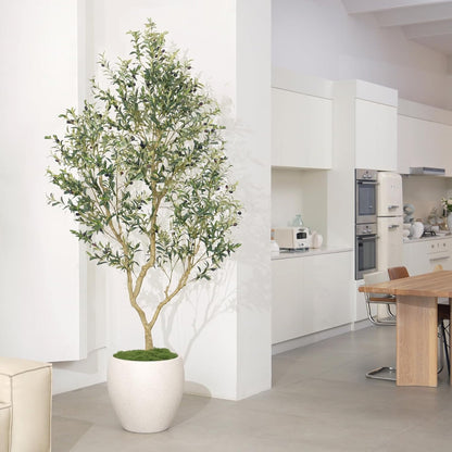 LYERSE Olive Trees Artificial Indoor - Faux Olive Tree 7ft with Large Olive Branches and Lifelike Fruits - Fake Olive Tree for Modern Home Office House Living Room Decor