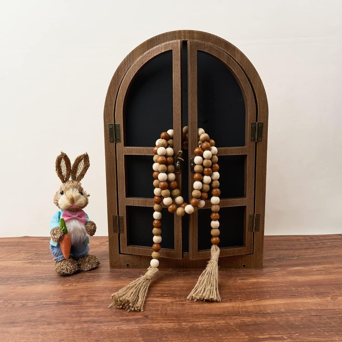 OMISHE 59in Wood Bead Garland with Tassels, Decorative Beads, Farmhouse Wooden Beads Garland for Wall Hanging Home Festival Decor, Aqua, Teal