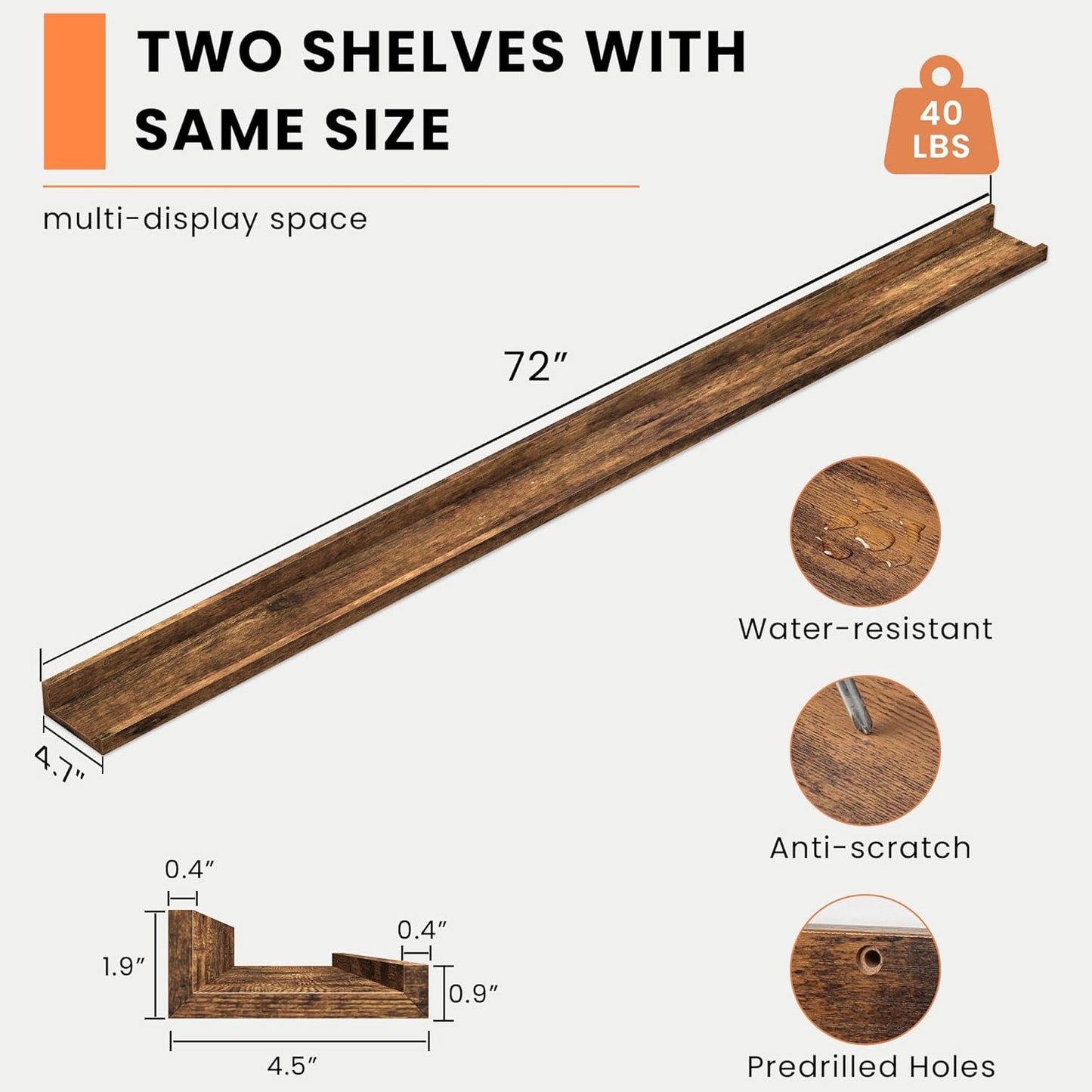 Heimlove Picture Ledge Shelf, Floating Shelves Set of 2, 24 Inches Picture Shelf for Wall with Ledge, Kids Bookshelf Wall Mounted for Living Room Bedroom Decor Books Photo Frames - White