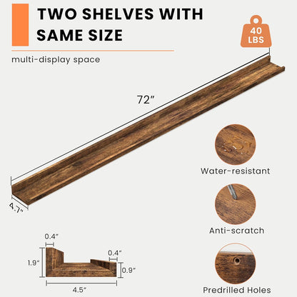 Heimlove Picture Ledge Shelf, Floating Shelves Set of 2, 24 Inches Picture Shelf for Wall with Ledge, Kids Bookshelf Wall Mounted for Living Room Bedroom Decor Books Photo Frames - White