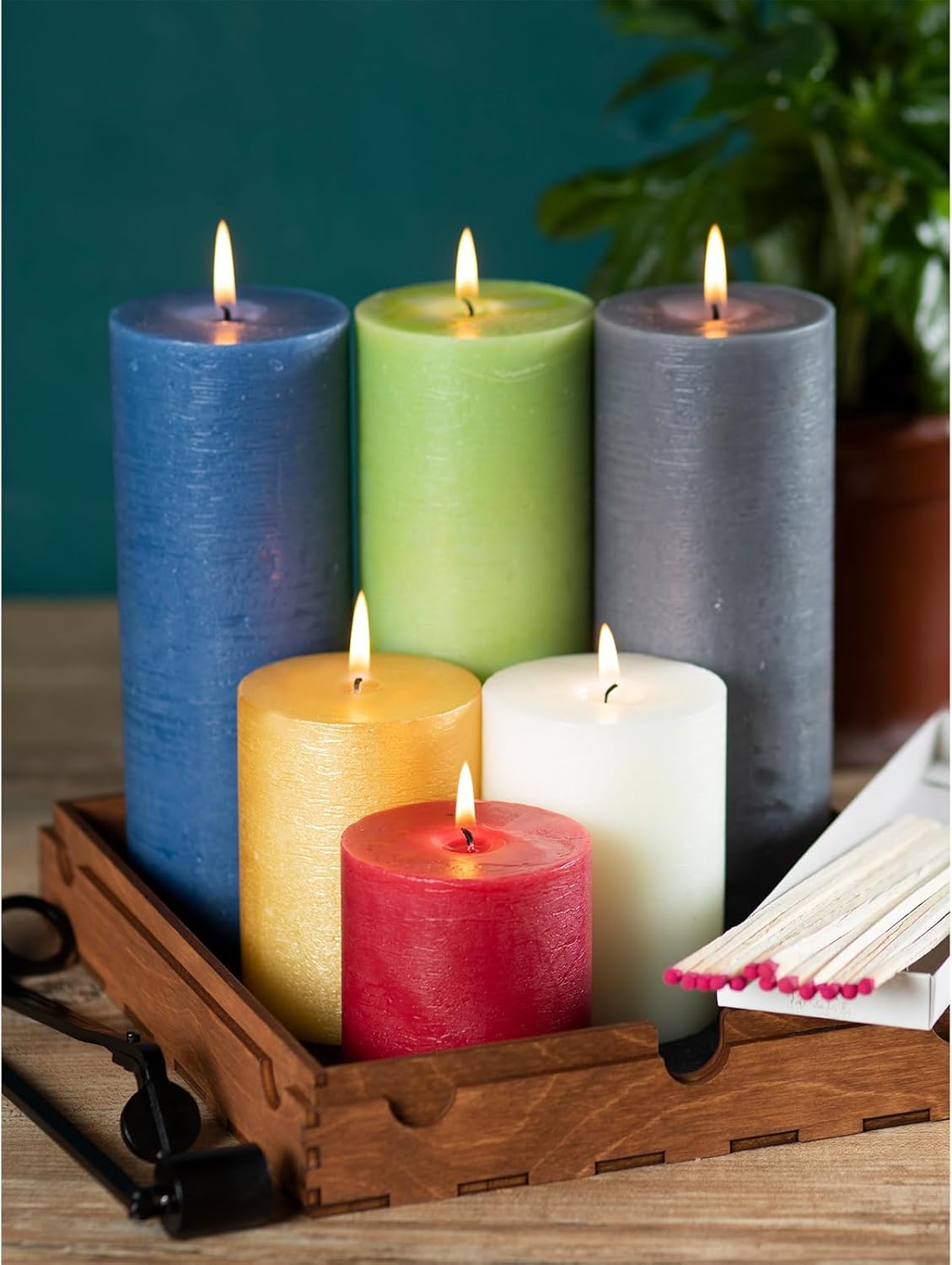 CANDWAX 3x4 inch Pillar Candles Set of 3 – Unscented Dripless Rustic Dark Blue Candles for Room Decor, Weddings, Centerpieces