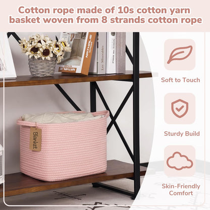 Goodpick Woven Storage Basket, Cotton Rope Basket for Dog Toys, Books, Stylish Gift Basket with Handles, 13 x 10 x 9 Inches Square Baskets for Organizing, Brown and White