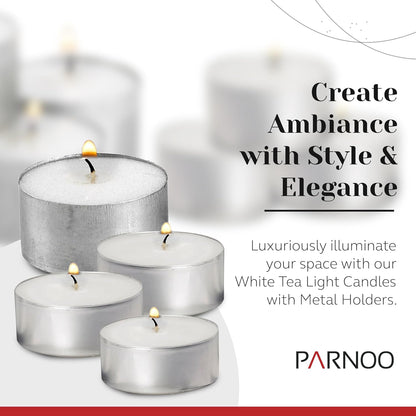 500 Pack Tealight Candles in Metal Cups - Clean, White Unscented Tealight Candles with 3 Hour Long Burning Time for Romantic Dinner, Weddings, Spa & Hotels