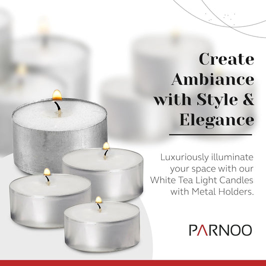 500 Pack Tealight Candles in Metal Cups - Clean, White Unscented Tealight Candles with 3 Hour Long Burning Time for Romantic Dinner, Weddings, Spa & Hotels
