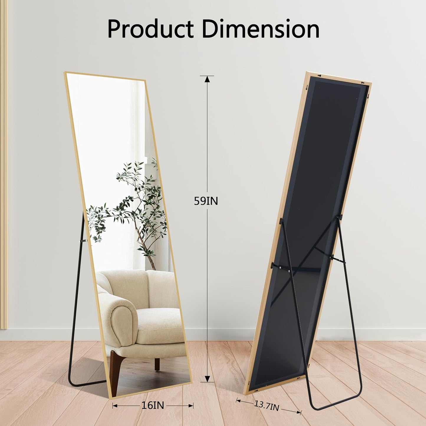 Simple Deluxe Arched Full Length Mirror, 71"x26"Large Floor Mirrors, for Wall Door Bedroom Bathroom Living Room (Gold)