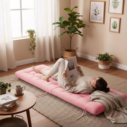 Vercraft Long Floor Cushion Large Floor Cushion with Brushed Cotton Jumbo Lounger Pillow for Outdoor Indoor Bay Window Meditation Yoga Reading Sleeping(Pink)