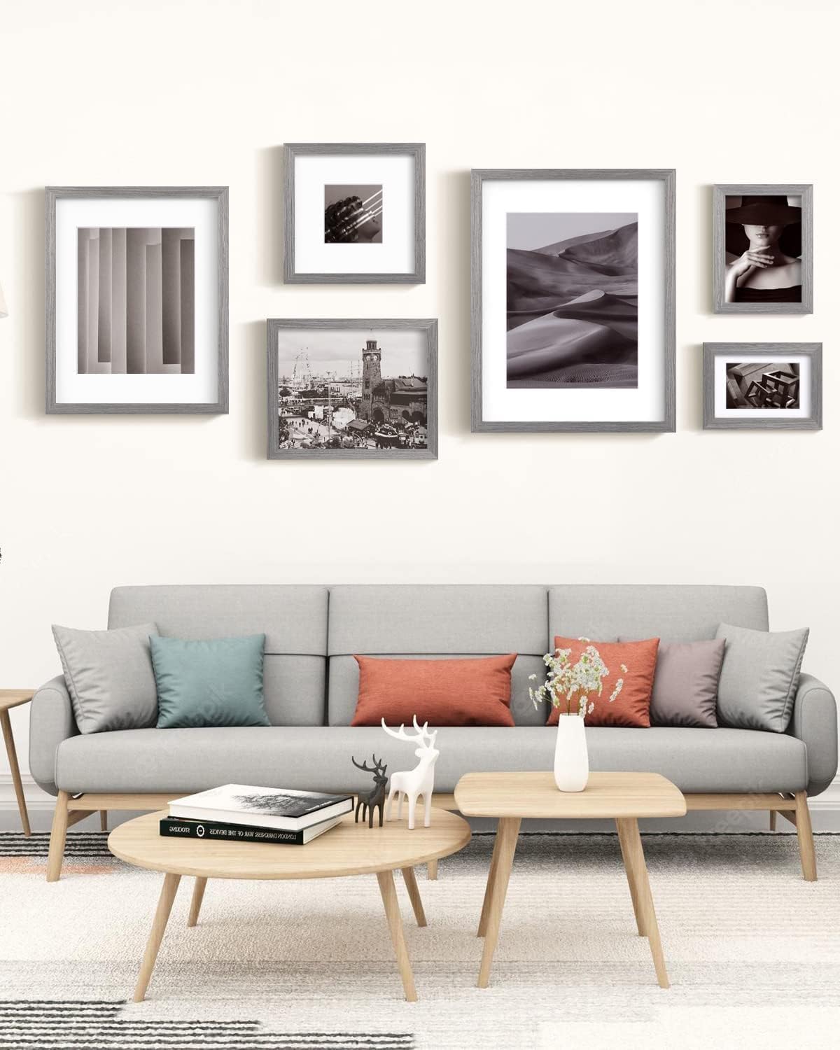 Egofine 8x10 Picture Frames Set of 4, Made of Solid Wood Covered by Plexiglass 4x6 and 5x7 with Mat or 8x10 without Mat, for Table Top Display and Wall Mounting Photo Frame Black