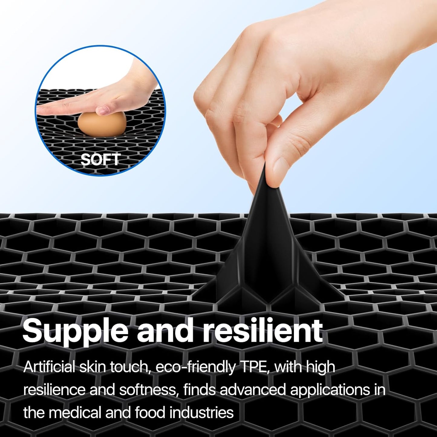 Gel Seat Cushion, Cooling seat Cushion (Super Large & Thick), Breathable Honeycomb Design Absorbs Pressure Points Seat Cushion, Gel Cushion for Office Chair, Home Car seat Cushion for Wheelchair