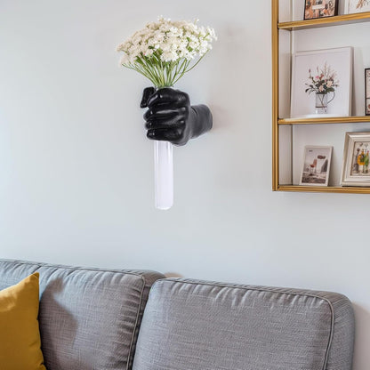 Gold Wall Sculptures, Hand Vases Home Decor, Wall Mount Art Sculpture, Unique Wall Art Statue, Funky Flower Vase Decorations, Modern Eclectic Hanging Decor,Glass Test Tube Vase