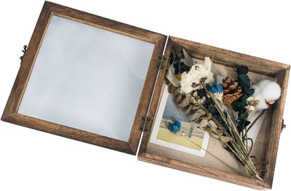 GraduatePro Shadow Box Frame 11x14 Display Case with Linen Back, Real Glass Window Door with Hinge, Picture Frame Wedding Bouquet Memorabilia Medals Photos Memory Box for Keepsakes, Carbonized Black