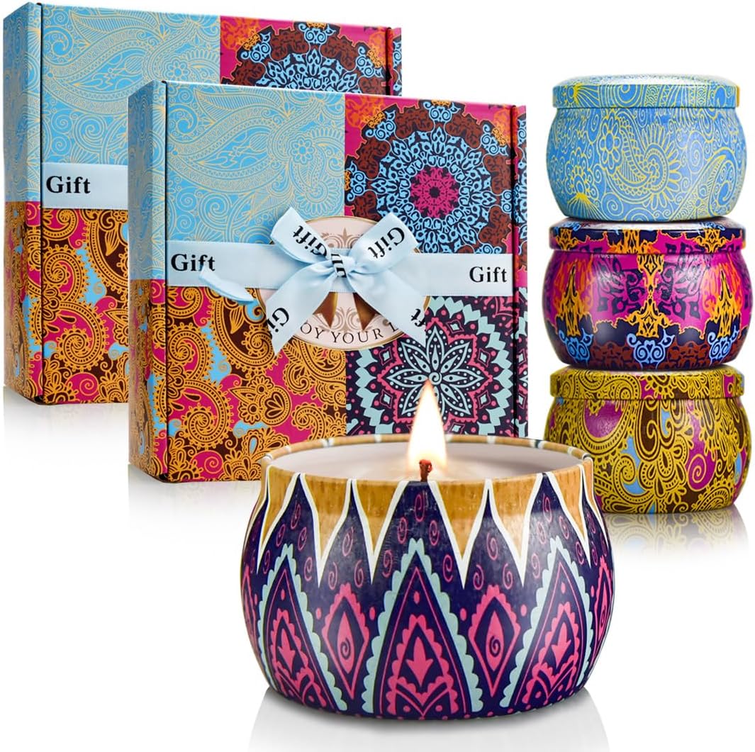 Candles Gift Set for Women, 4 Pack Scented Candles with 8% Essential Oils, 120H Long Lasting Aromatherapy Candles for Home Relaxation