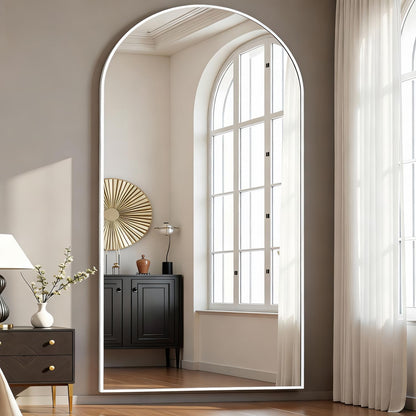 Dewfig Arched Full Length Mirror, 76"x34" Large Floor Mirror, Full Body Mirrors for Leaning or Hanging, Standing Mirrors for Bedroom, Living Room,Dressing Room, Aluminum Alloy Frame, Black
