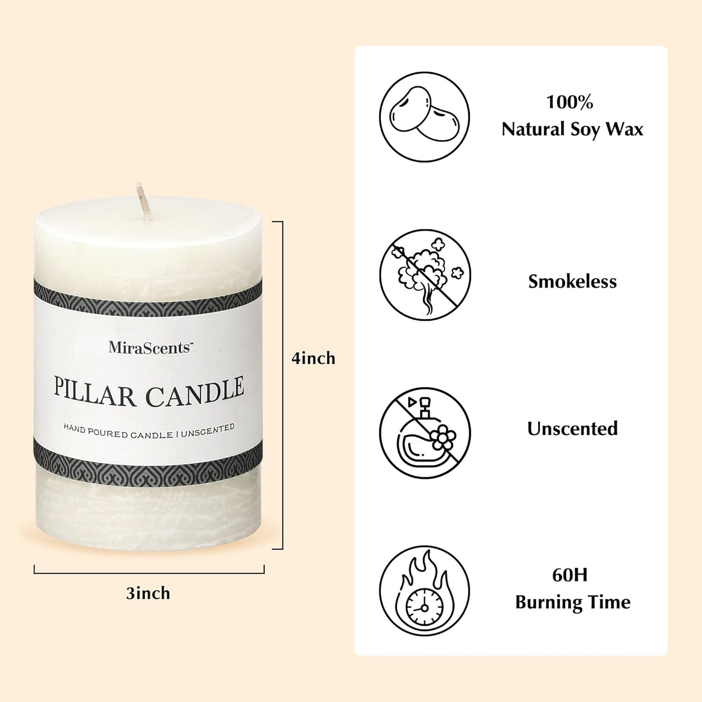 3x6 Inch Sage Green Pillar Candles Set of 3 - Unscented Spring, Long Clean Burning, Large Smokeless Dripless for Home Decor, Dinner Table, Bathroom, Rustic Decor