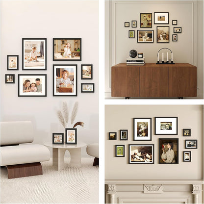 Egofine Picture Frame Set 12 Pack, Picture Frames Collage Wall Decor with Two 11x14, Two 8x10, Four 5x7, Four 4x6 for Wall and Tabletop, Made of Solid Wood, Covered by Plexiglass, Natural Wood