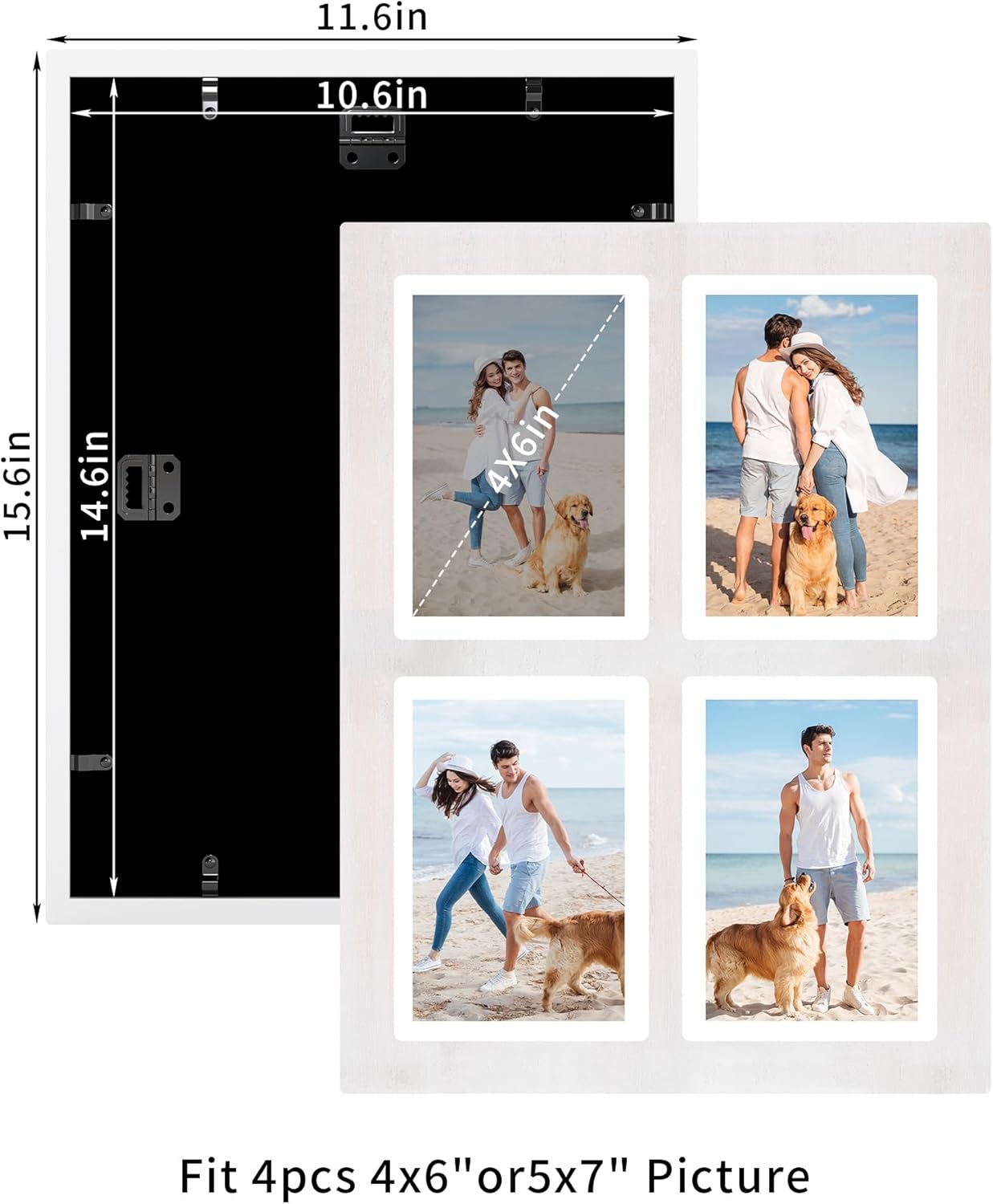 YESKAY 4x6 Picture Frame Collage for Wall Decor, Multiple Photo Collage Frames with Tempered Glass, 7-Opening for 4 x 6 Picture Frames, Rustic Brown, 1 Pack
